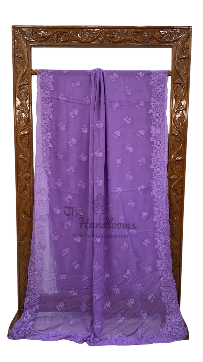 Pure Georgette Chikankari Handloom Banarasi Saree - The Handlooms
