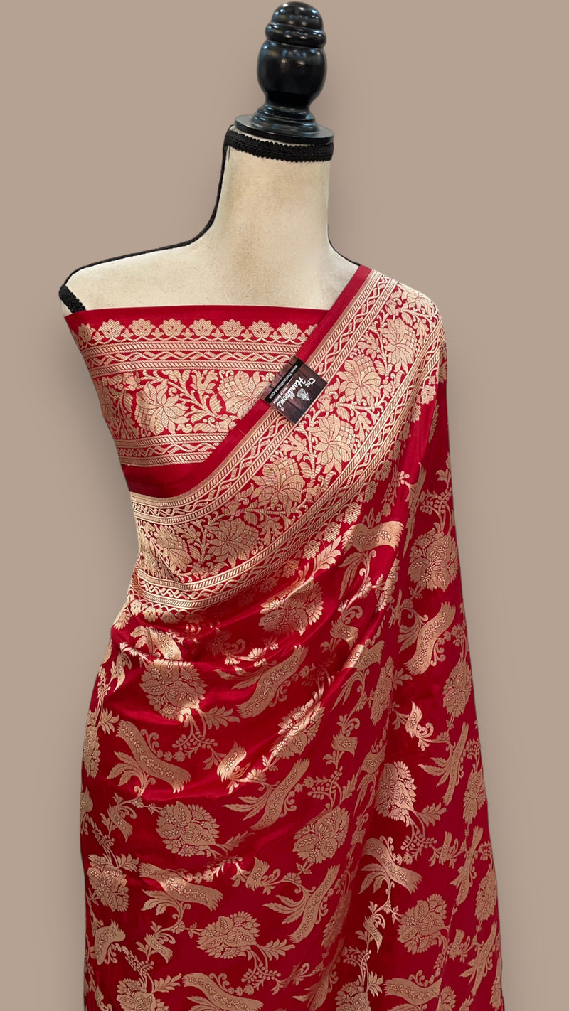 Pure Katan Silk Banarasi Handloom Saree - All Over Jaal Work - The Handlooms
