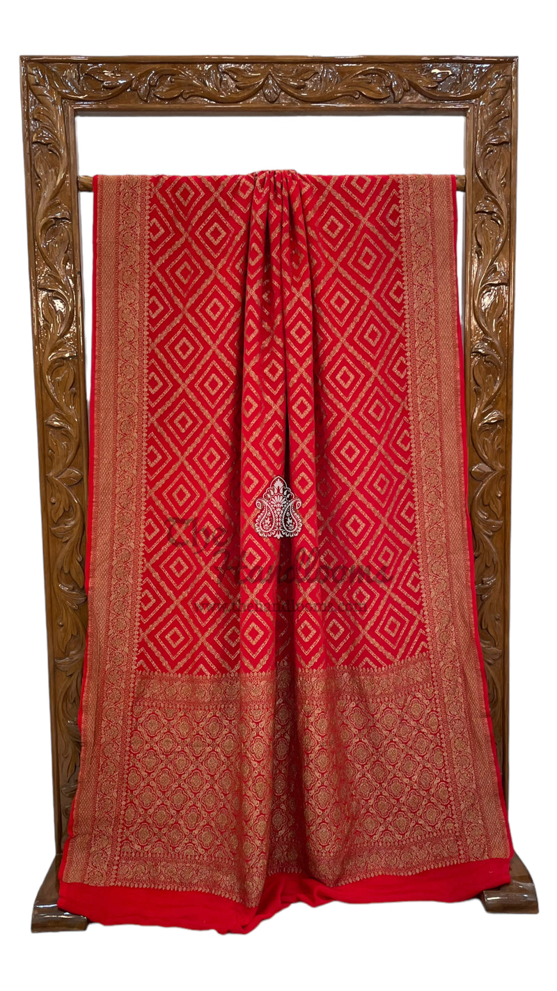 Pure Khaddi Crepe Georgette Banarasi Saree - Antique zari - The Handlooms