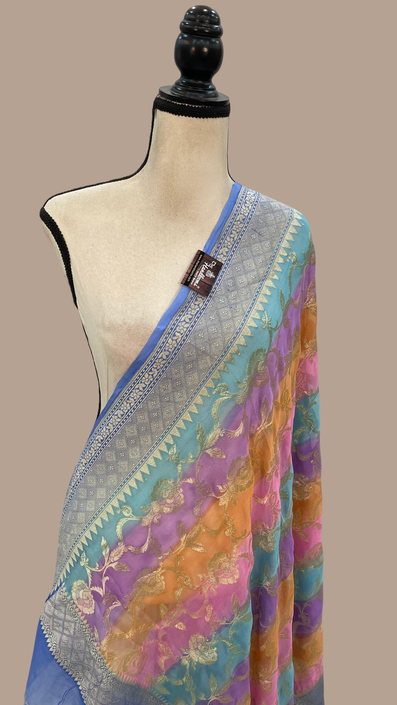Pure Khaddi Georgette Dupatta - water zari - The Handlooms