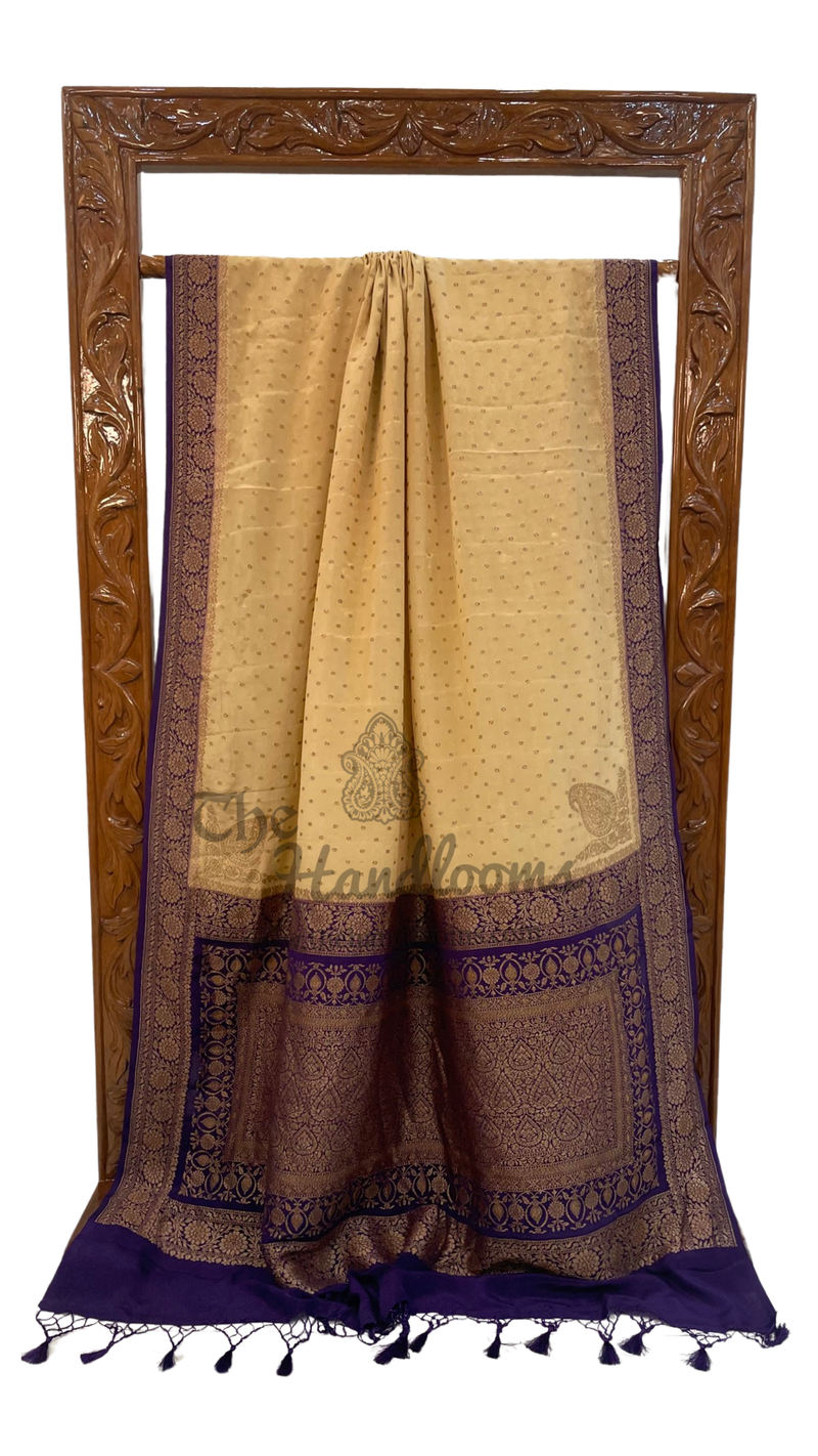 Pure Khaddi Crepe Georgette Banarasi Saree -  Antique zari - The Handlooms