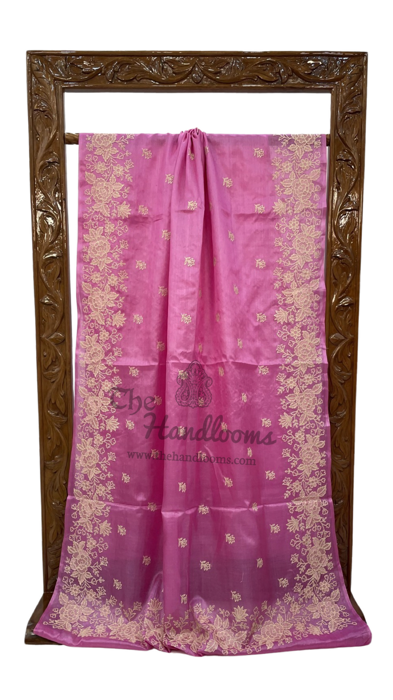 Tussar Silk Handloom Banarasi Saree With Chikankari - The Handlooms