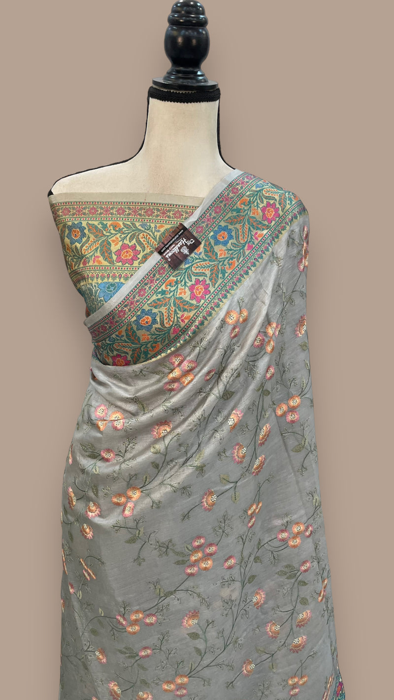 Tussar Silk Handloom Banarasi Saree With Chikankari - The Handlooms