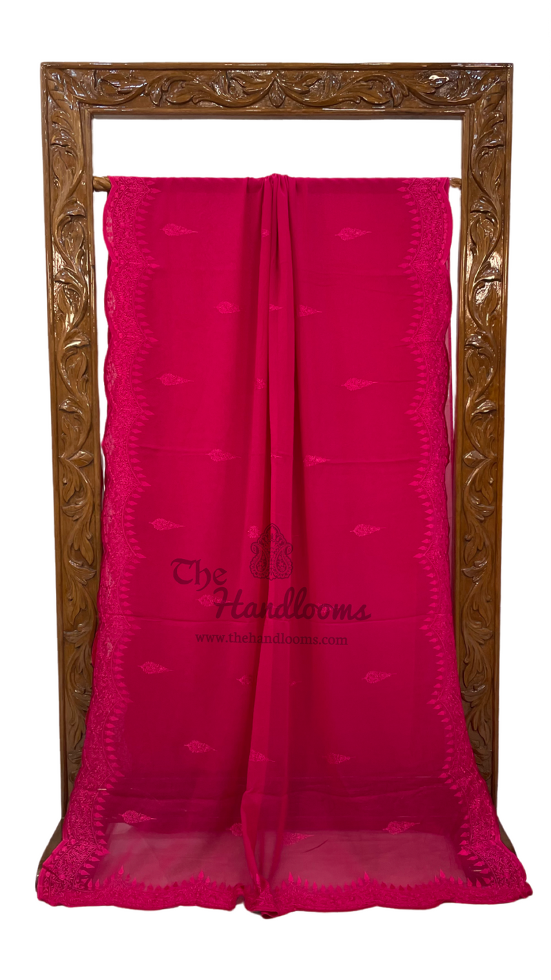 Pure Georgette Chikankari Handloom Banarasi Saree - The Handlooms