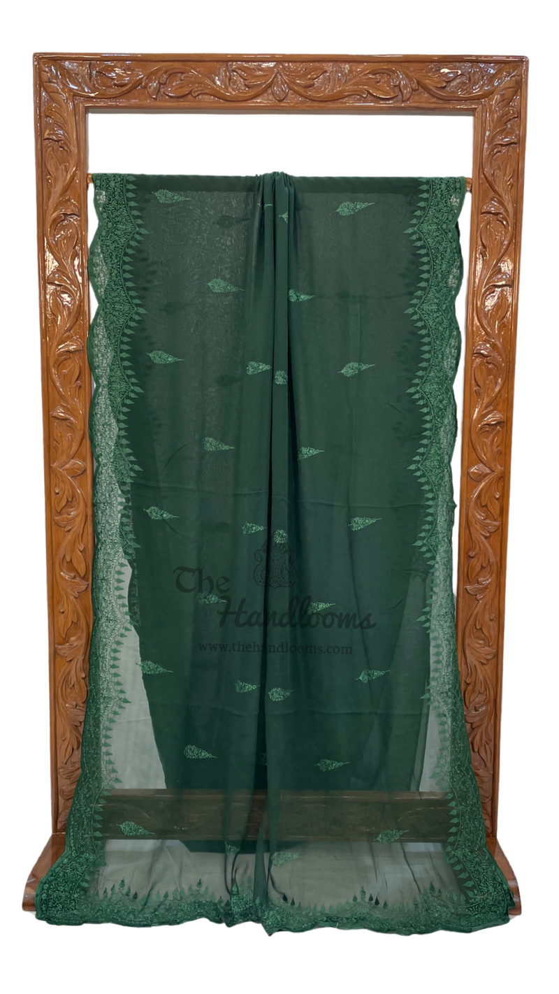 Pure Georgette Chikankari Handloom Banarasi Saree - The Handlooms