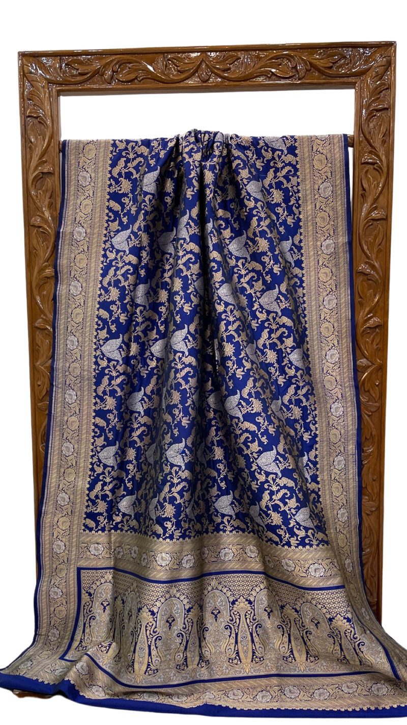 Pure Katan Silk Banarasi Handloom Saree - All over Sona Roopa Jaal work - The Handlooms