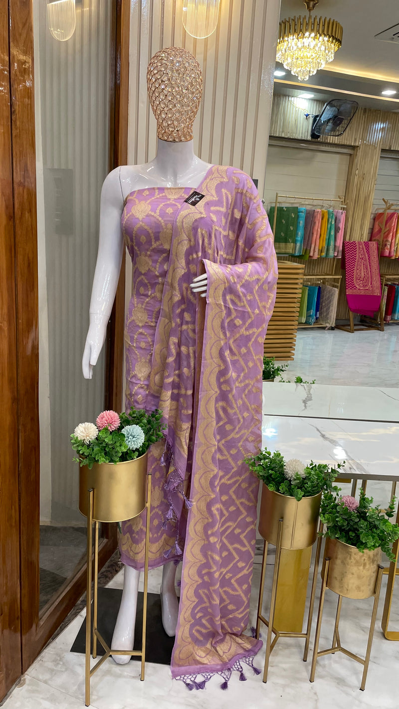 Pure Chiffon Khaddi Banarasi Dress material - The Handlooms