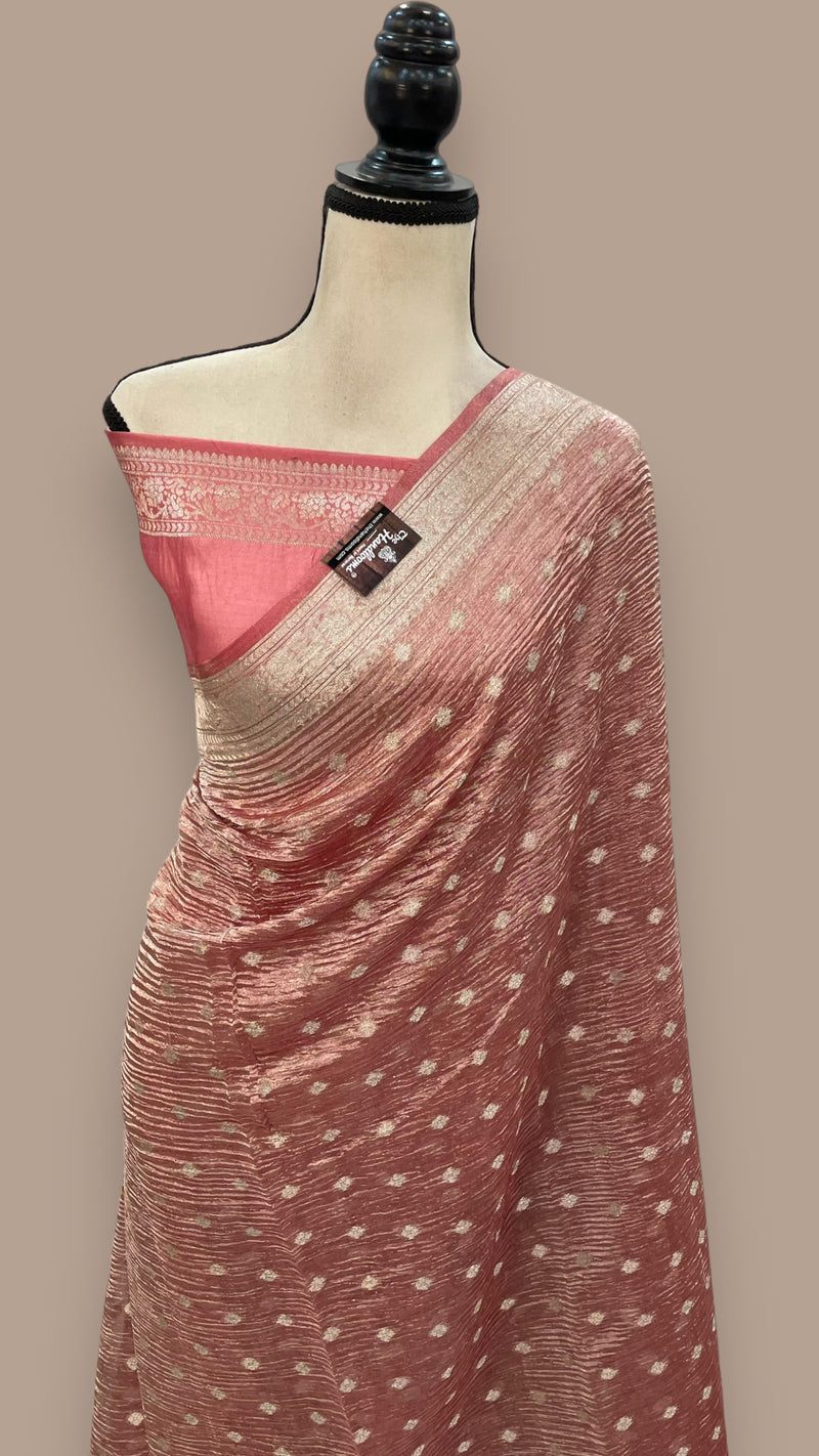 Pure Kora Tissue Crush Handloom Banarasi Saree - The Handlooms