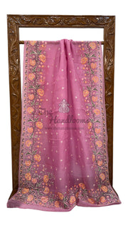 Pink Pure Organza Chikankari Handloom Banarasi Saree - The Handlooms