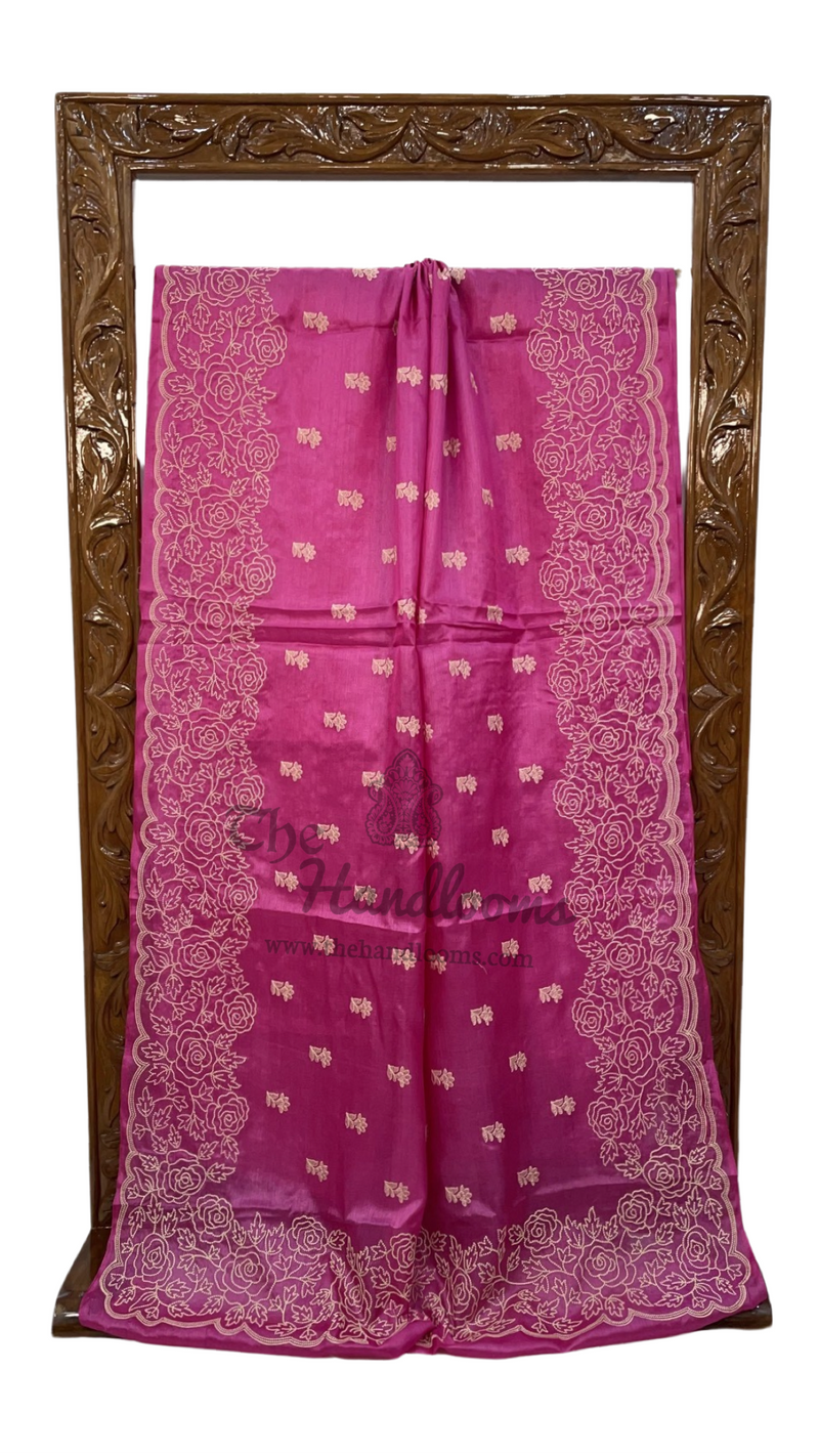 Tussar Silk Handloom Banarasi Saree With Chikankari - The Handlooms