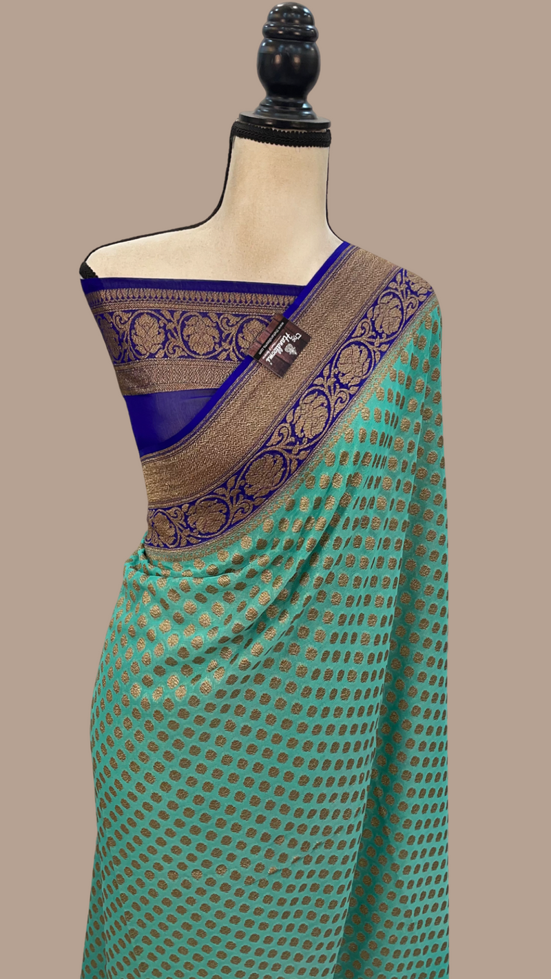 Khaddi Georgette Handloom Banarasi Saree -  Antique zari - The Handlooms