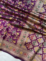 Pure Katan Silk Banarasi Handloom Saree - All over Jaal work - With Meenakari - The Handlooms