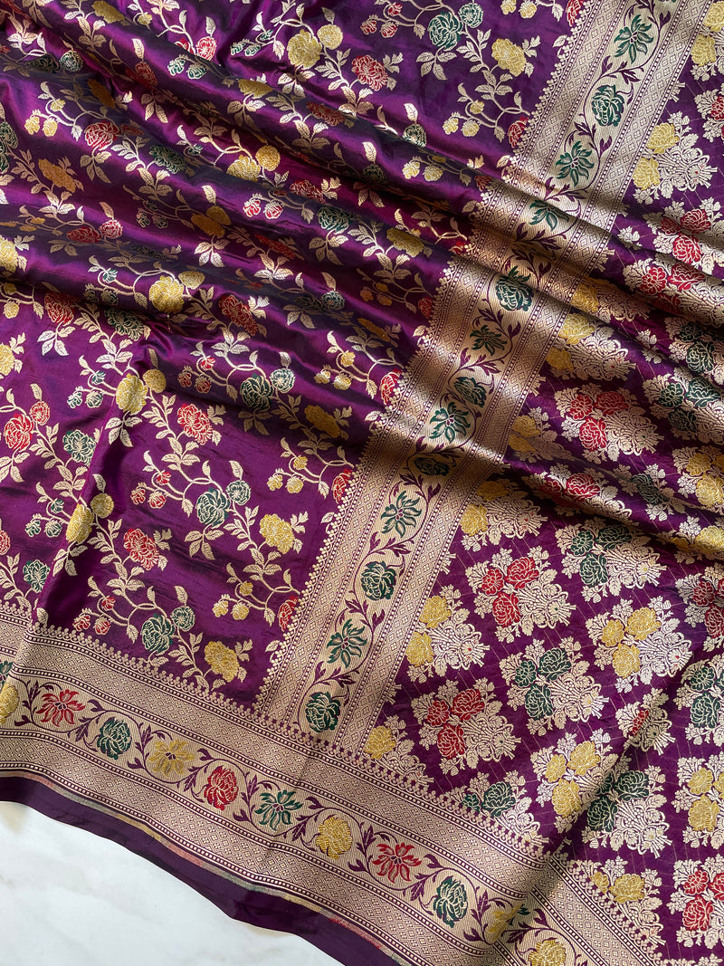 Pure Katan Silk Banarasi Handloom Saree - All over Jaal work - With Meenakari - The Handlooms