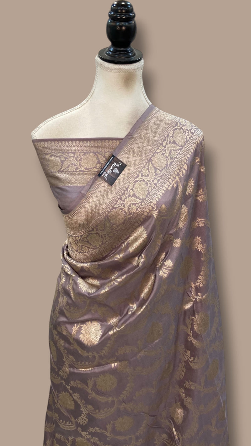 Pure Katan Silk Banarasi Handloom Saree - All Over Gold Zari Jaal Work