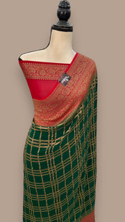 Green Pure Khaddi Georgette Handloom Banarasi Saree - The Handlooms