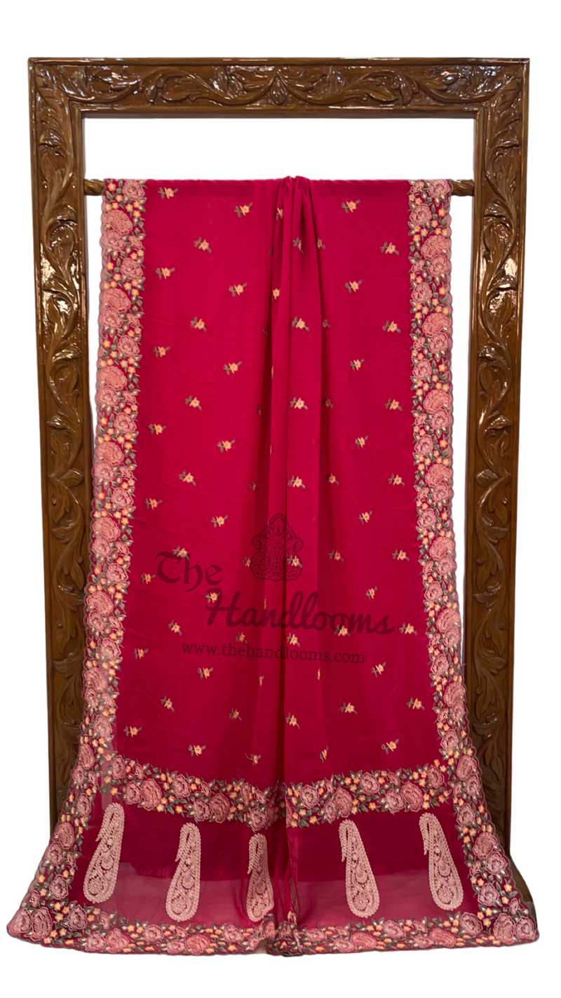 Pure Georgette Chikankari Handloom Banarasi Saree - The Handlooms