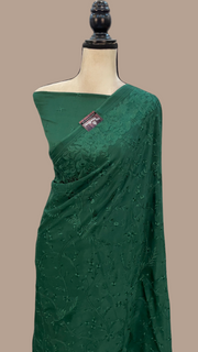 Pure Georgette Chikankari Handloom Banarasi Saree - The Handlooms