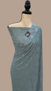 Pure Georgette Chikankari Handloom Banarasi Saree - The Handlooms