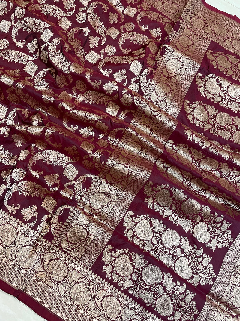 Pure Katan Silk Banarasi Handloom Saree - All Over Jaal Work - The Handlooms