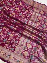 Pure Katan Silk Banarasi Handloom Saree - All over Jaal work with Meenakari - The Handlooms