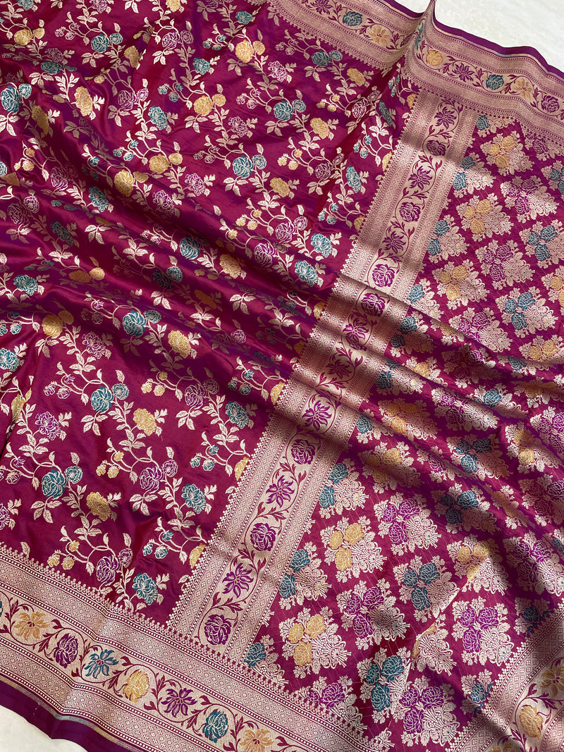 Pure Katan Silk Banarasi Handloom Saree - All over Jaal work with Meenakari - The Handlooms