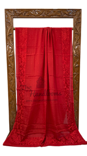 Red Pure Georgette Chikankari Handloom Banarasi Saree - The Handlooms