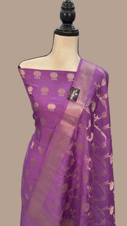 Purple Pure Chiniya Silk Handlooms Banarasi Dress material - The Handlooms