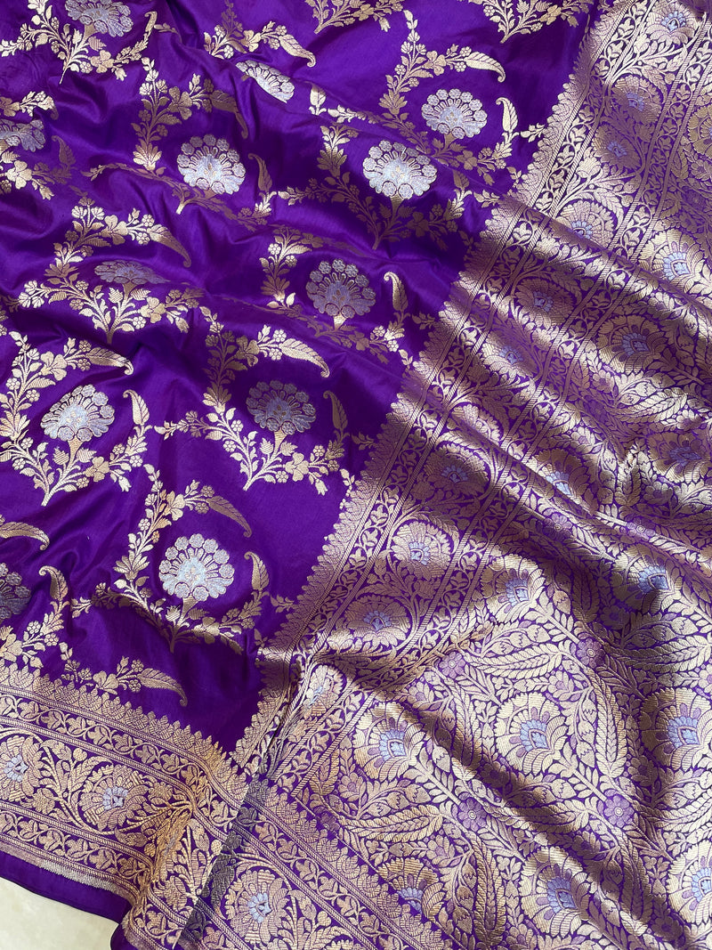 Pure Katan Silk Banarasi Handloom Saree - All over Sona Roopa Jaal work - The Handlooms