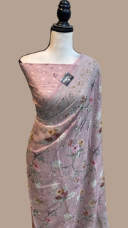 Pure Georgette  Digital Print with Chikankari Handloom Banarasi Saree - The Handlooms