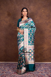 Pure Katan Silk Banarasi Handloom Saree - All over Jaal work - With Meenakari - The Handlooms