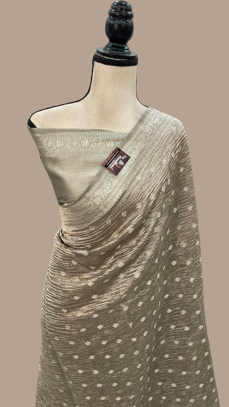 Pure Kora Tissue Crush Handloom Banarasi Saree - The Handlooms