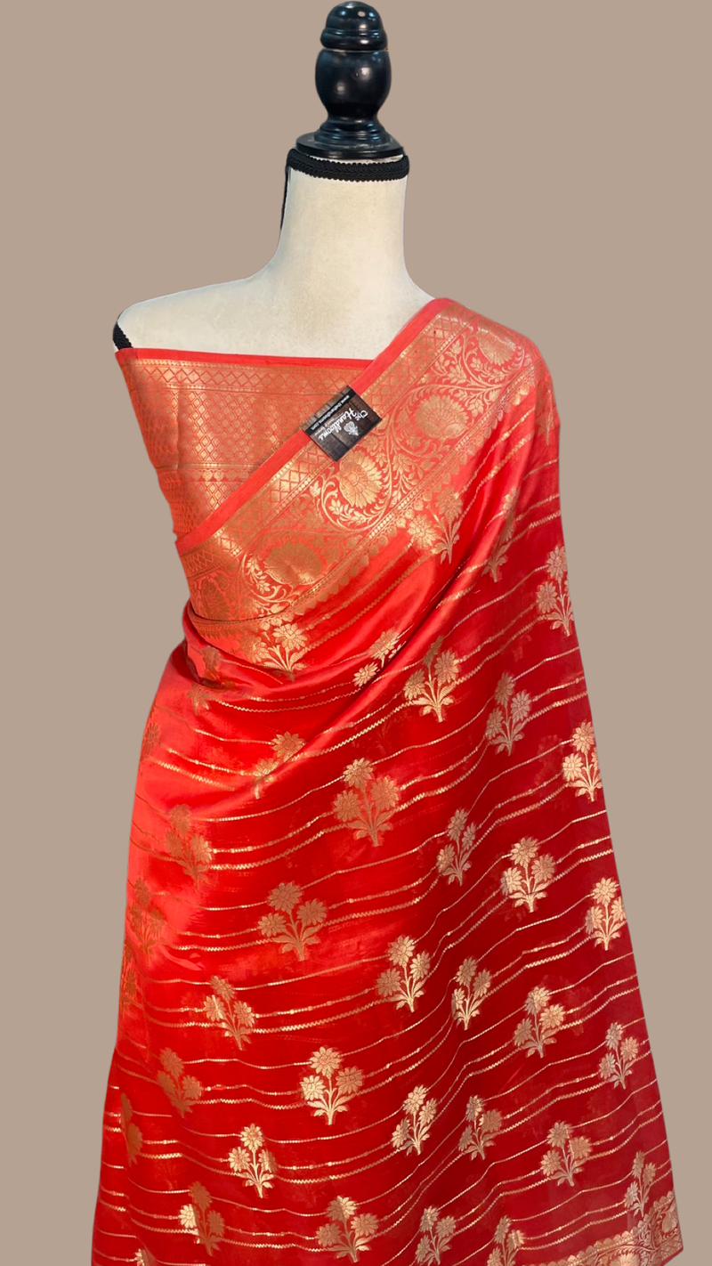 Pure Dupion Silk Banarasi Saree - Gold Zari - The Handlooms
