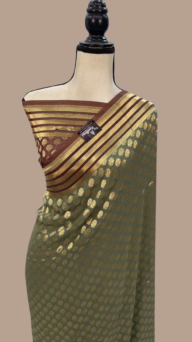 Khaddi Georgette Banarasi Saree - Gold zari - The Handlooms