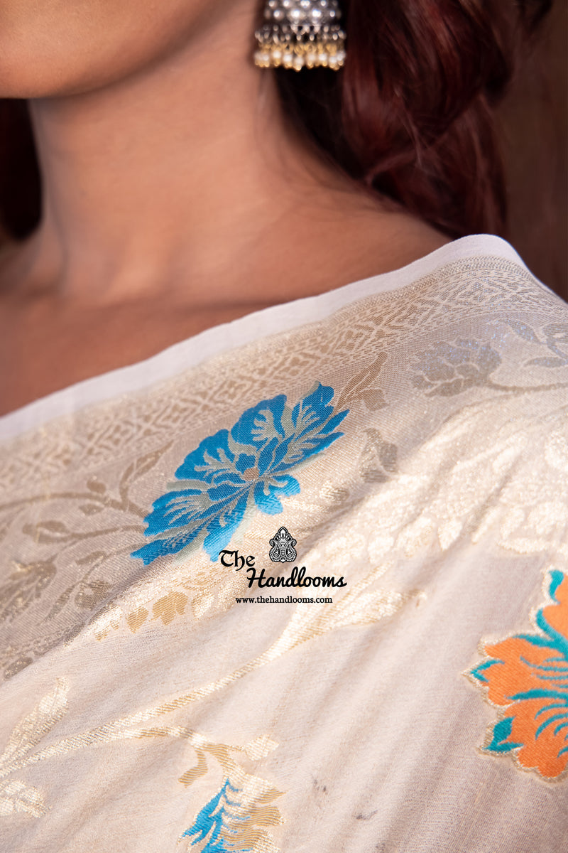 Pure Tussar Georgette Handloom Banarasi Saree - All over Jaal Work with meenakari - The Handlooms