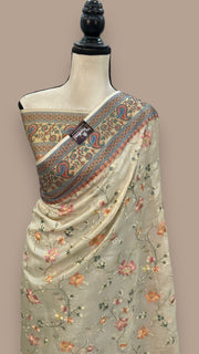 Tussar Silk Handloom Banarasi Saree With Chikankari - The Handlooms