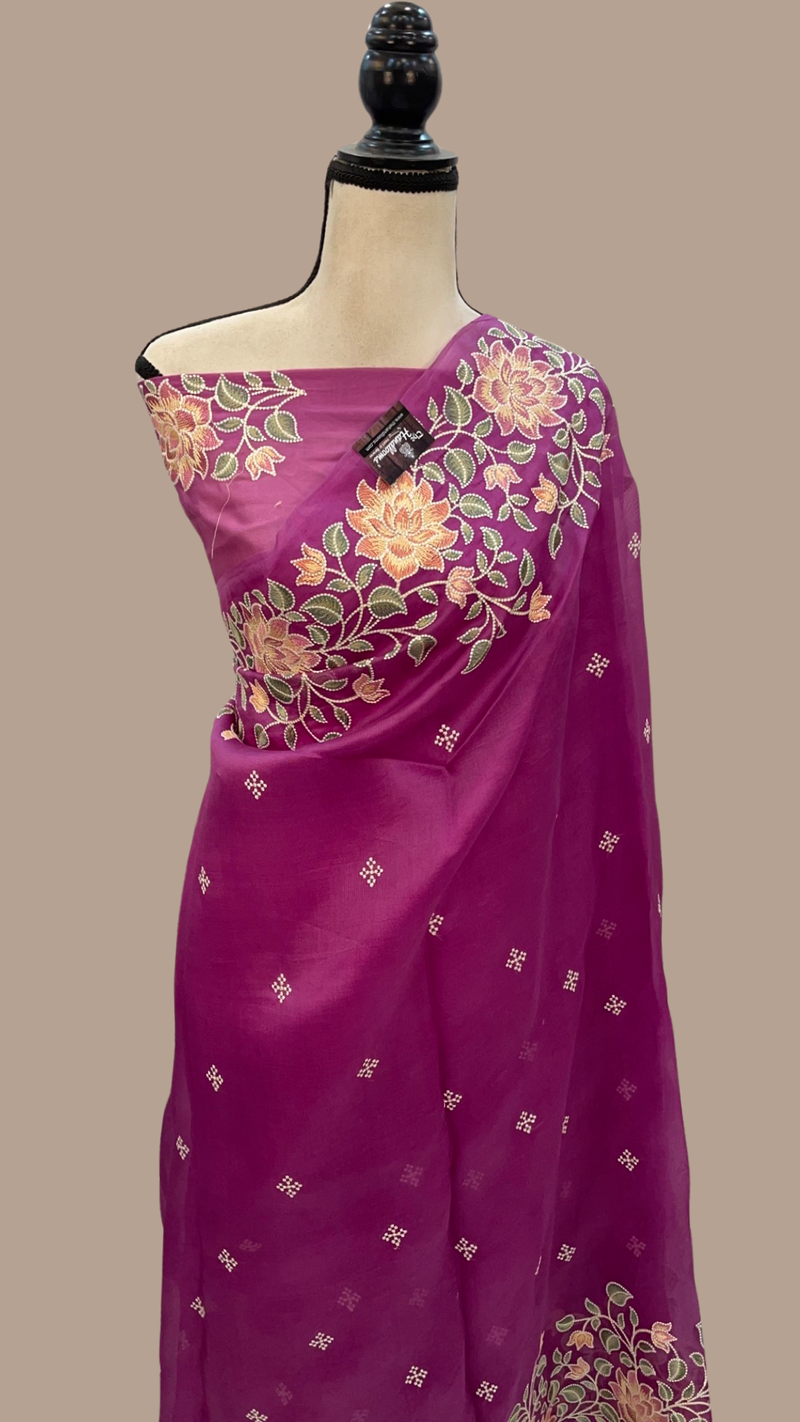 Pure Organza Chikankari Handloom Banarasi Saree - The Handlooms