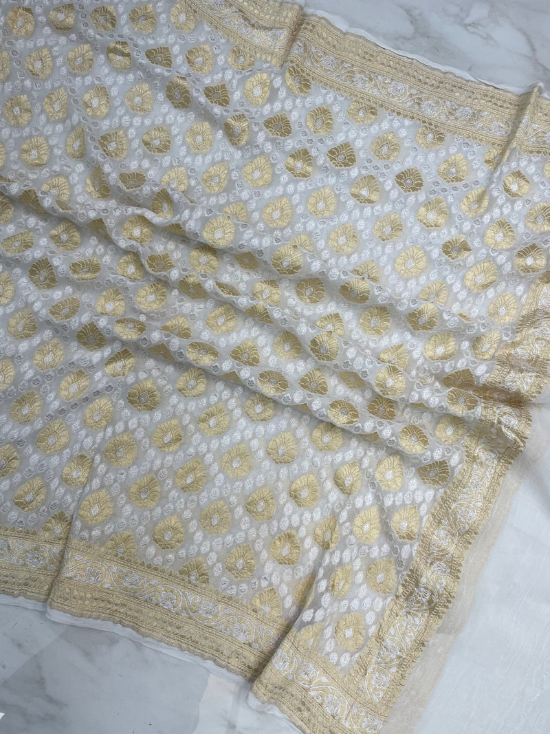 Pure Khaddi Georgette Dupatta with water zari - The Handlooms