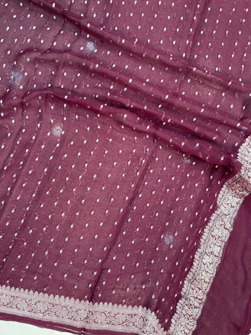 Pure Georgette Dupatta - silver zari - The Handlooms