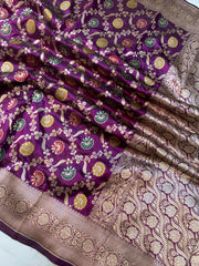Pure Katan Silk Banarasi Handloom Saree - All over Jaal work - With Meenakari - The Handlooms