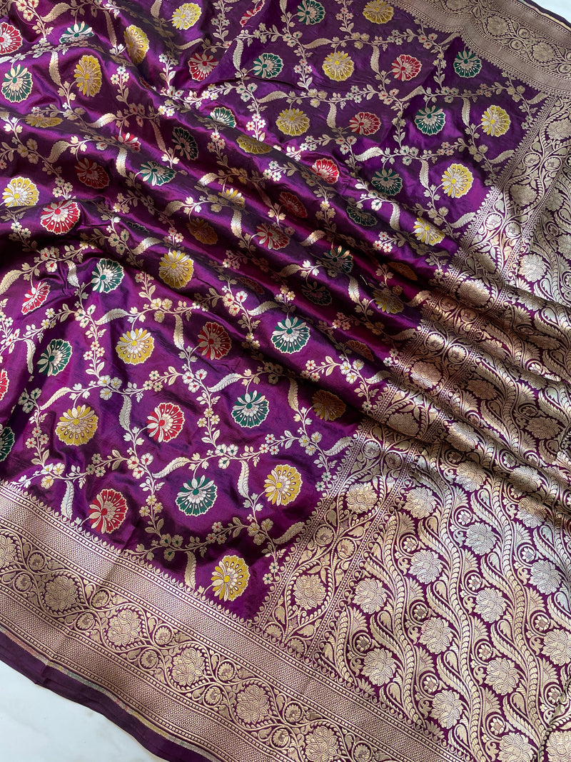 Pure Katan Silk Banarasi Handloom Saree - All over Jaal work - With Meenakari - The Handlooms