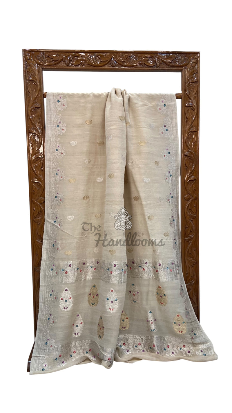 Pure Tussar Georgette Handloom Banarasi Saree With Meenakari