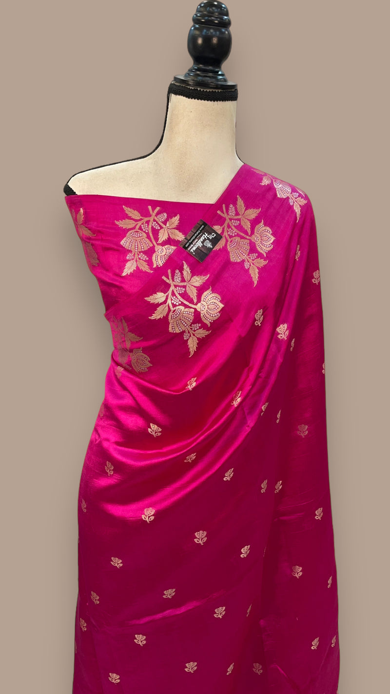 Hot Pink Pure Mango Silk Banarasi Handloom Saree - The Handlooms