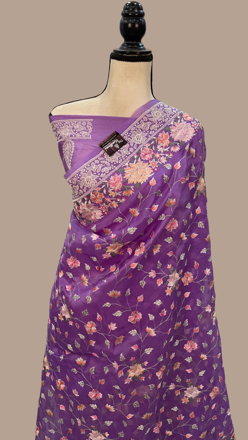 Pure Organza Chikankari Handloom Banarasi Saree - The Handlooms