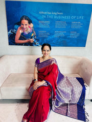 Red Pure Mango Silk Banarasi Handloom Saree - The Handlooms