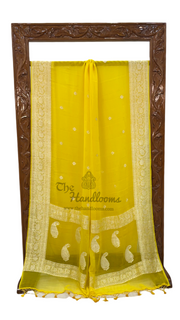 Yellow Pure Georgette Banarasi Handloom Saree - The Handlooms