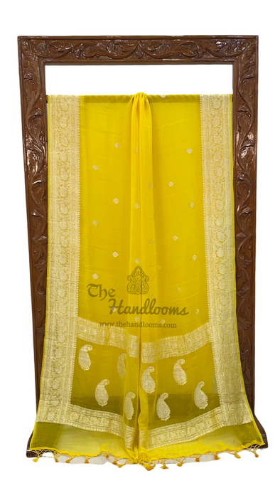 Yellow Pure Georgette Banarasi Handloom Saree