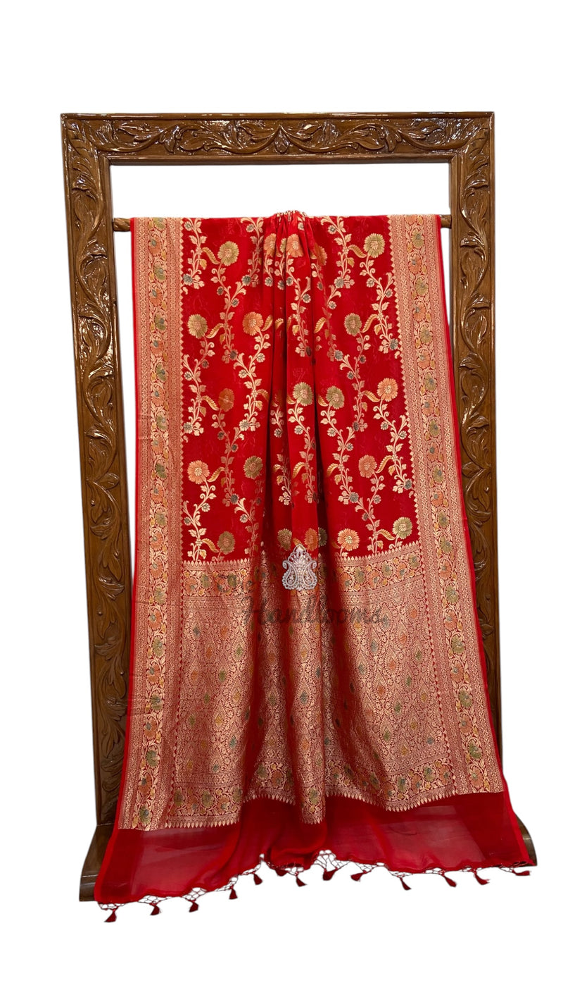 Pure Khaddi Georgette Handloom Banarasi Saree - Water Zari
