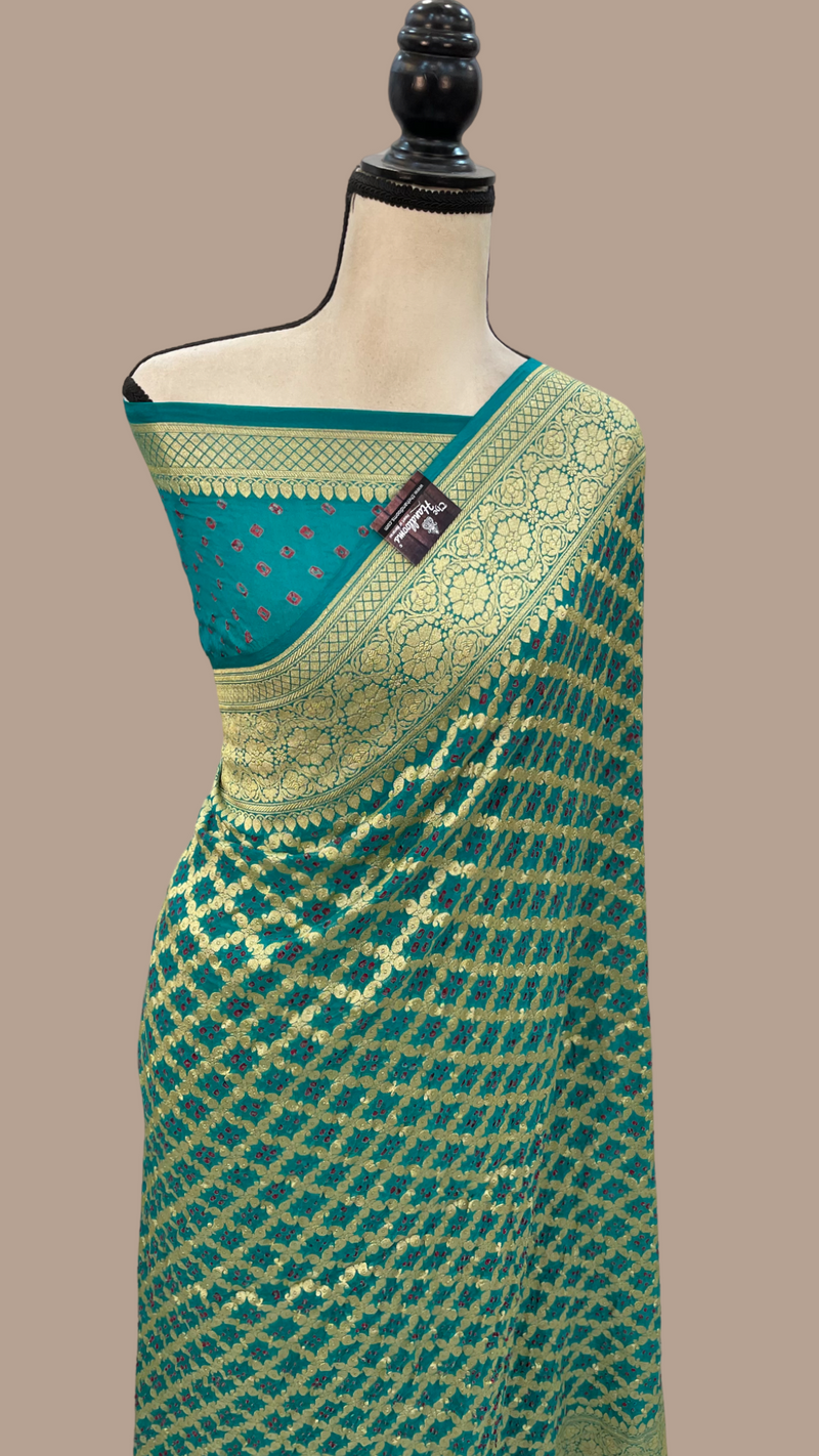 Pure Georgette Banarasi Bandhej Handloom Saree - The Handlooms