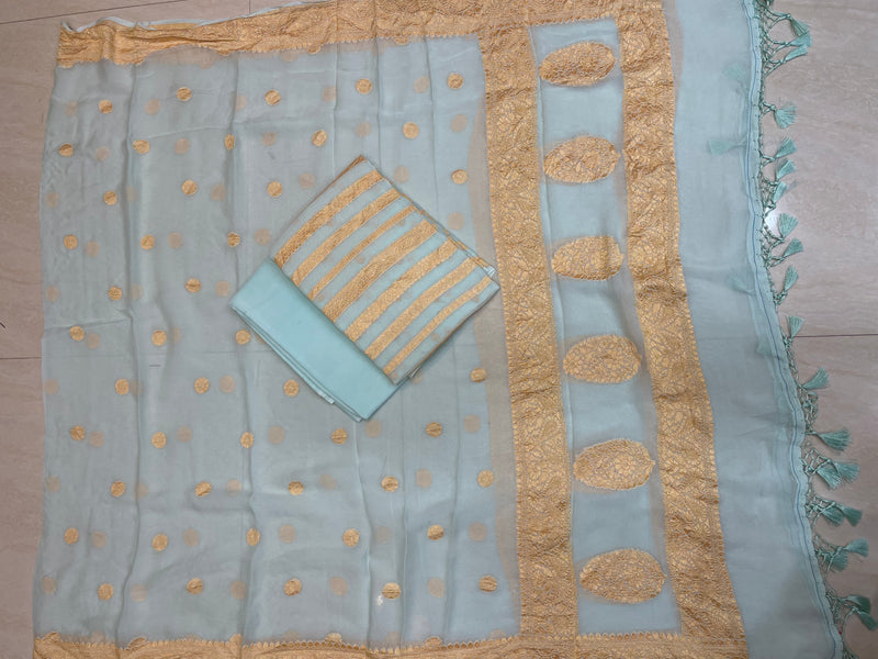 Pure Khaddi Georgette Banarasi Dress material - The Handlooms