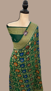 Pure Georgette Banarasi Bandhej Handloom Saree - with meenakari work - The Handlooms